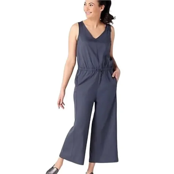 Zuda Z Eco Cropped Wide Leg Sleeveless Jumpsuit Cinched Waist Pockets UPF 50 - Picture 1 of 16
